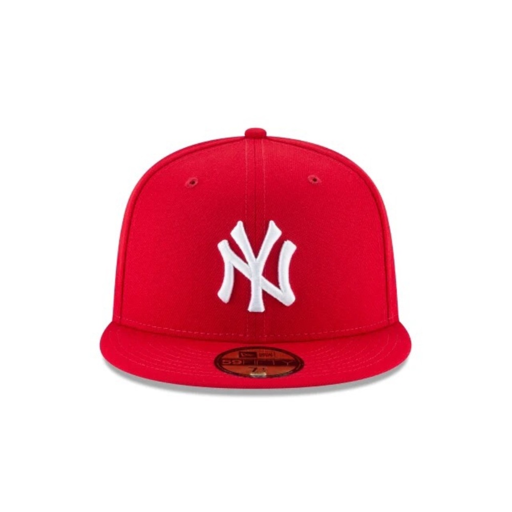New York Yankees MLB Scarlet Red on White 59Fifty Fitted Hat
